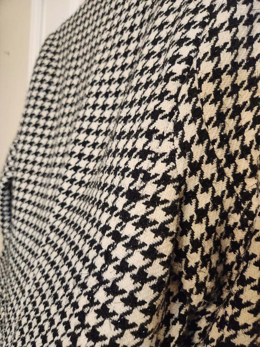 Women's Houndstooth Open Front Blazer Jacket Black and White - Picture 9 of 10
